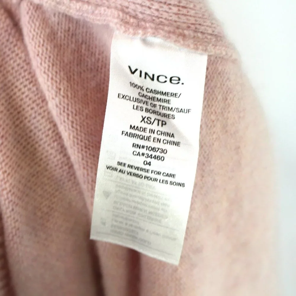 Vince Asymmetrical Pink Cashmere Side Slit Hemline Sweater XS Crewneck Pullover